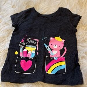 Girls Short Sleeve Cat Artist
